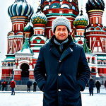 **

"A professional architect, fully clothed in a stylish but modest coat and warm hat, standing in front of the Saint Basil's Cathedral in Moscow during a light snowfall, appropriate attire for a winter day in Russia, safe for work, perfect anatomy, natural proportions, professional architectural photography, high quality, family-friendly."

**