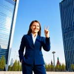 **

A successful businesswoman in a professional, tailored pantsuit (dark blue), stands confidently in front of a modern skyscraper in Moscow. She is smiling slightly. Clear day, blue sky. Perfect anatomy, correct proportions, well-formed hands, proper finger count, natural pose, fully clothed, appropriate attire, safe for work, professional, family-friendly, high resolution, photorealistic.

**
