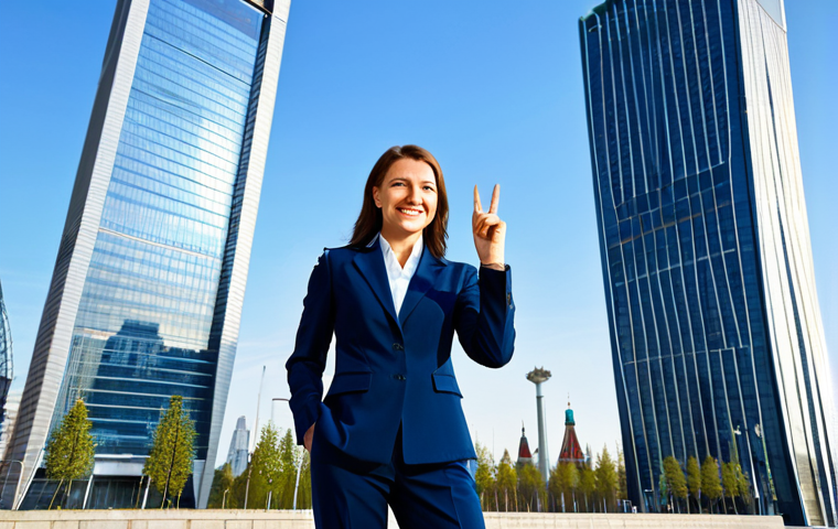 **
A successful businesswoman in a professional, tailored pantsuit (dark blue), stands confidently in front of a modern skyscraper in Moscow. She is smiling slightly. Clear day, blue sky. Perfect anatomy, correct proportions, well-formed hands, proper finger count, natural pose, fully clothed, appropriate attire, safe for work, professional, family-friendly, high resolution, photorealistic.
**